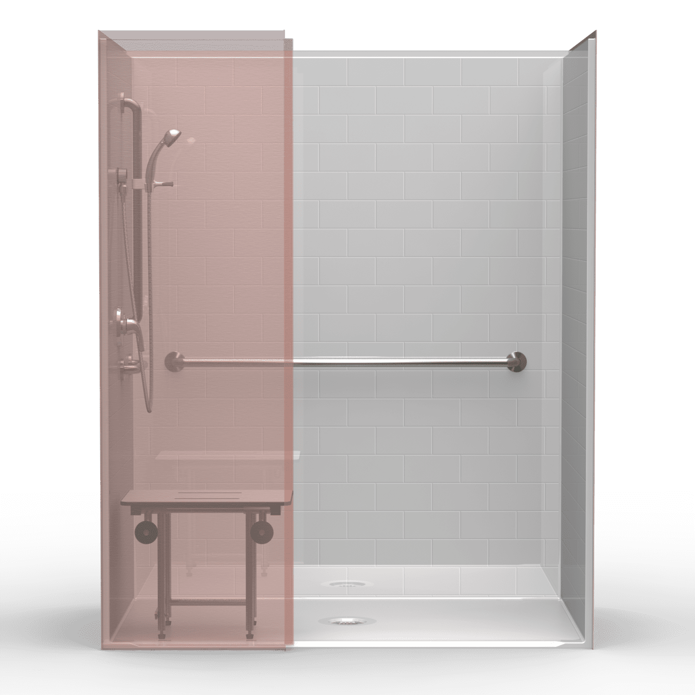 63"X37.25" Single-Piece Shower | Accessible | Center Shower | Compliant ...