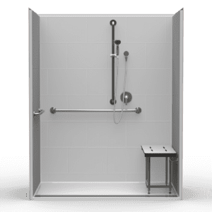 63"X38" Single-Piece Shower | Accessible | Front Trench | Compliant | Subway Tile 12x18 - LB3S26338A.V3*