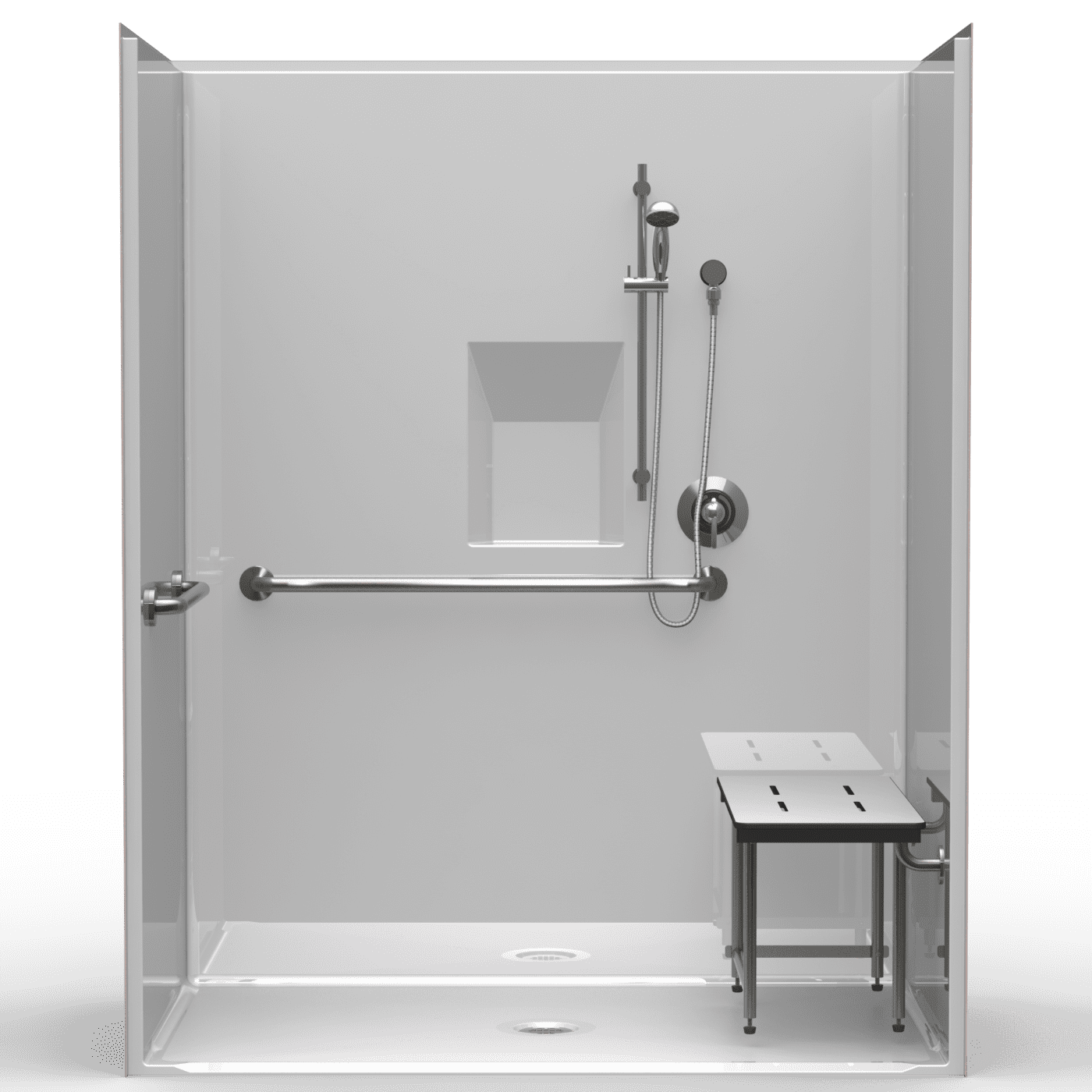 63"X37.5" Single-Piece Shower | Accessible | Center Shower | Compliant ...