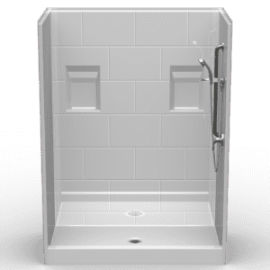 60"X38" Single-Piece Shower | Curbed | Center Shower | Compliant | Subway Tile 12x18 - XB3SO6038CP*