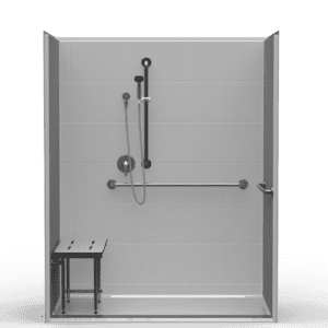 63"X33" Single-Piece Shower | Accessible | Front Trench | Compliant | Subway Tile 12x18 - LB3S26333A.V3*