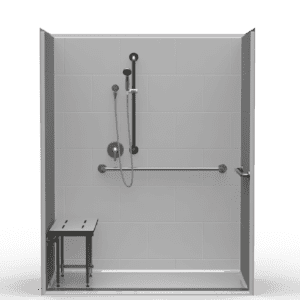 63"X37.5" Single-Piece Shower | Accessible | Front Trench | Compliant | Subway Tile 12x18 - LB3S26337A.V3*