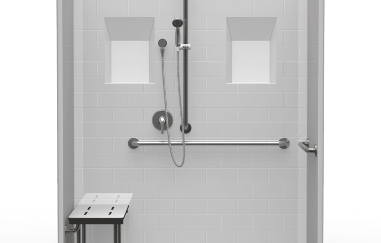 63″X31.5″ Multi-Piece Shower | Accessible | Front Trench | Compliant | Subway Tile 4×8 – 5LBOS26331A.V3*