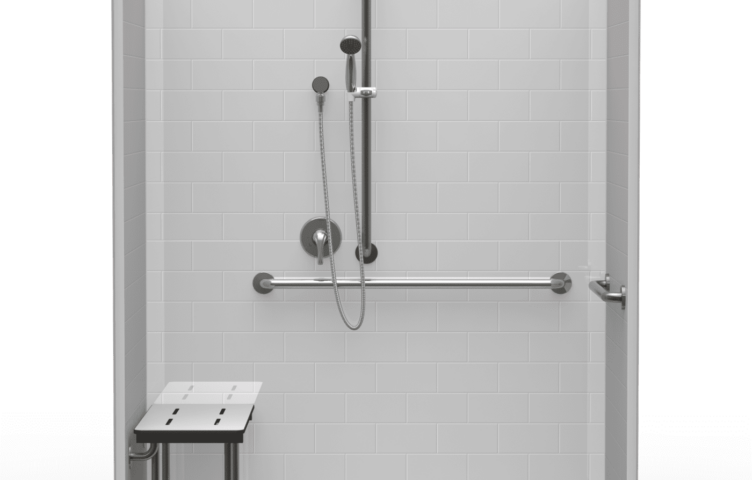 63″X31.5″ Multi-Piece Shower | Accessible | Front Trench | Compliant | Subway Tile 4×8 – 5LBS26331A.V3*