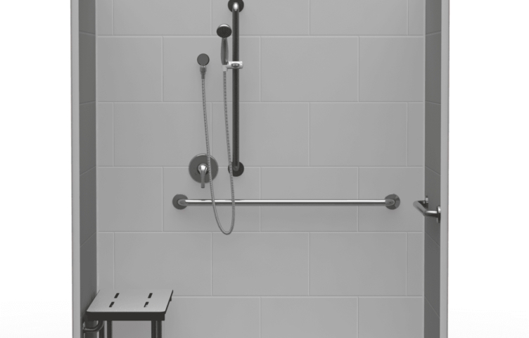 63″X37.5″ Single-Piece Shower | Accessible | Front Trench | Compliant | Subway Tile 12×18 – LB3S26337A.V3*