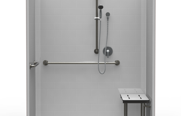 63″X33″ Single-Piece Shower | Accessible | Front Trench | Compliant | Subway Tile 4×8 – LBS26333A.V3*
